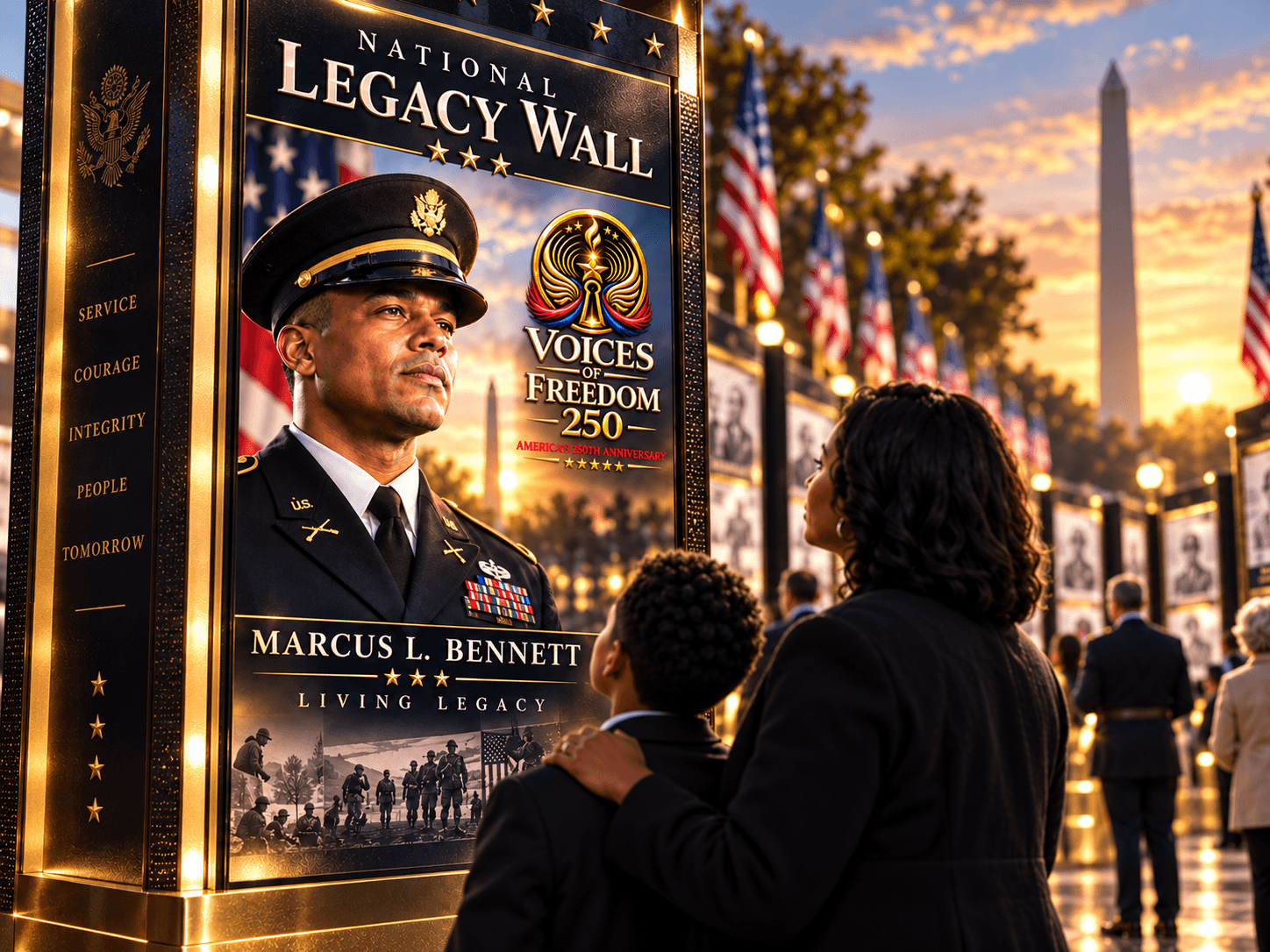 A family viewing an individual National Legacy Wall record