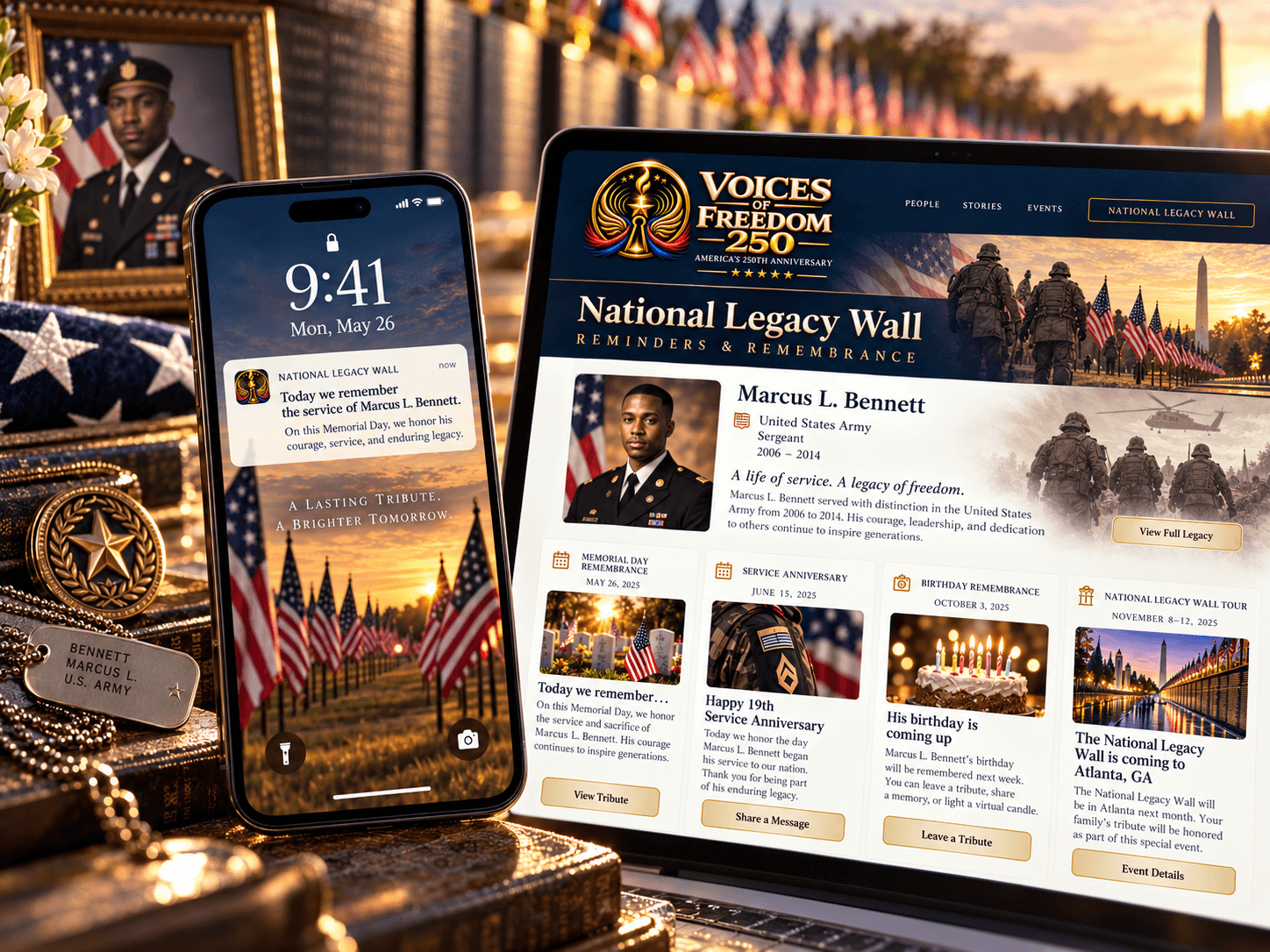 Ongoing National Legacy Wall remembrance notifications and family dashboard