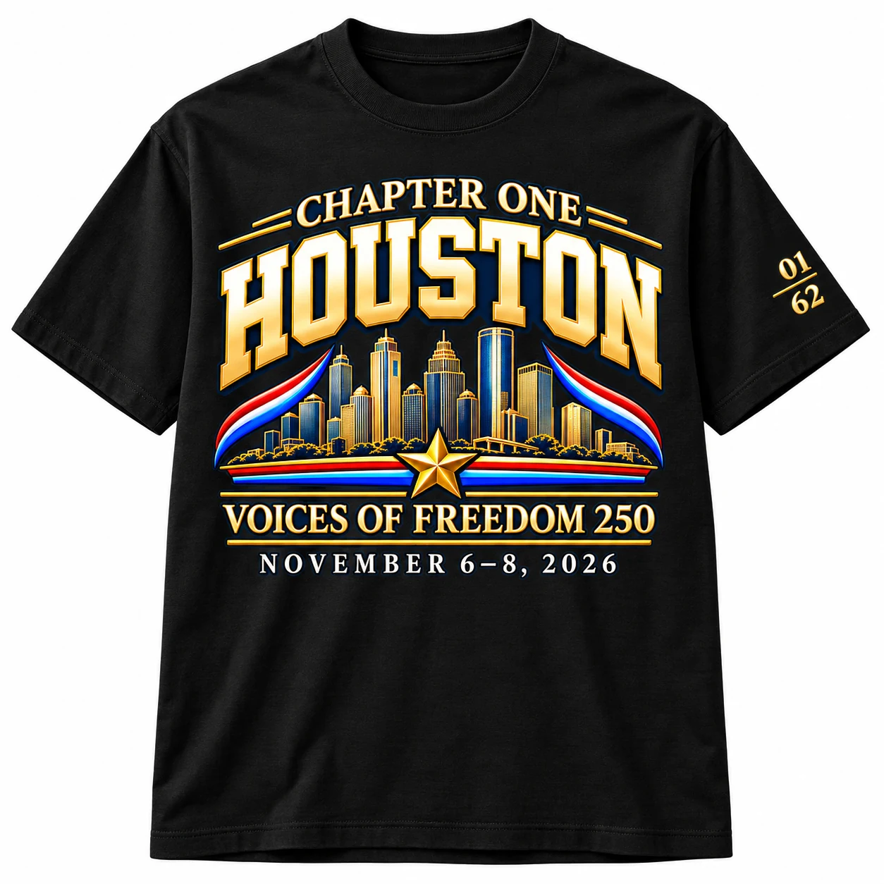 Chapter One Houston washed black tee, front