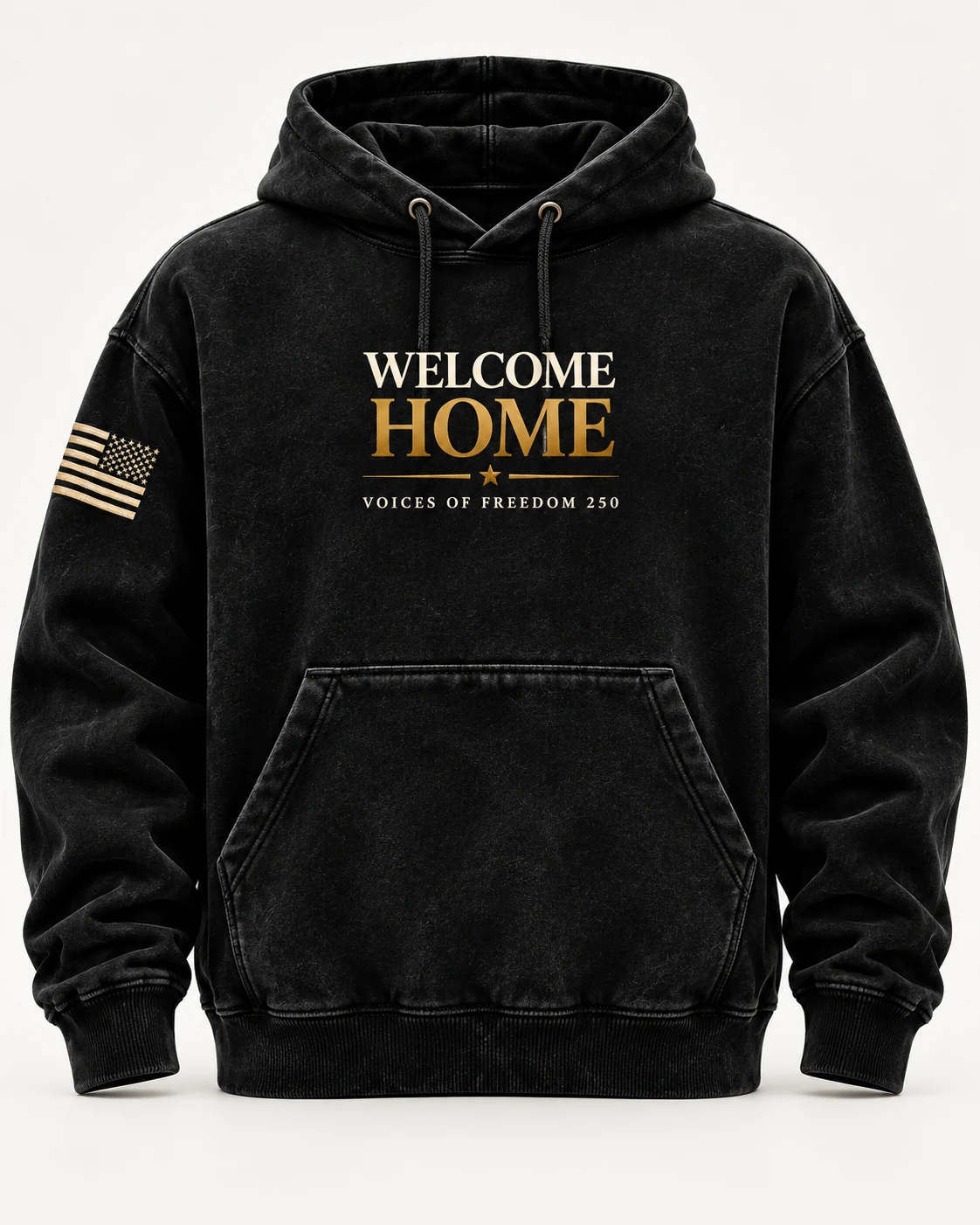 Welcome Home black premium hoodie, front